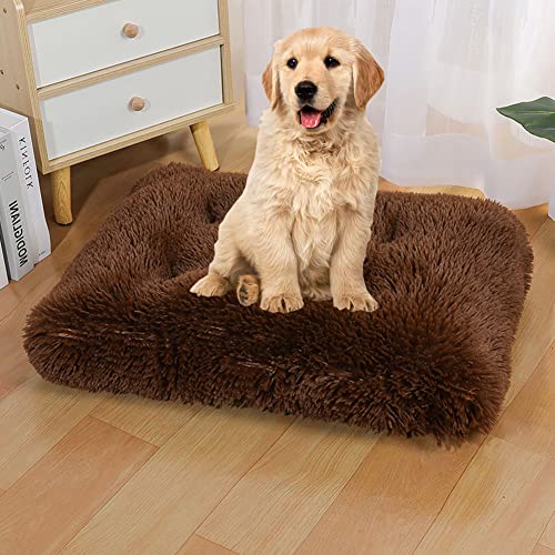 SOAI Rutschhemmendes Hundebetten, Langer Plüsch Hundebett, Bequem PP-Baumwolle-Orthopädische Hundebett, Waschbar Hundebetten mit Abnehmbarem Bezug, 110×80cm von SOAI