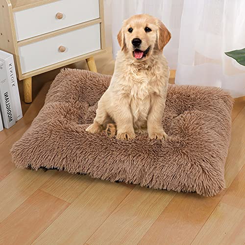 SOAI Rutschhemmendes Hundebetten, Langer Plüsch Hundebett, Bequem PP-Baumwolle-Orthopädische Hundebett, Waschbar Hundebetten mit Abnehmbarem Bezug, 120×90cm von SOAI