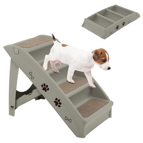 SOARS Haustiertreppe faltbar, 4-stufige Hundetreppe Katzentreppe mit Filz Matte, Tiertreppe für Katzen Hund bis 60kg, rutschfeste Katzenrampe für Bett, Auto, Sofa (Grau) von SOARS