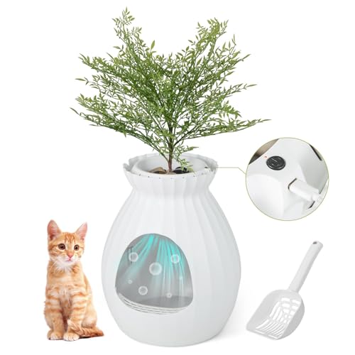 SOARS Katzenklo Blumentopf mit Schaufel, Katzentoilette mit intelligenter Geruchsentfernung, Katzenklo XXL mit Türvorhang, Kieselsteinen, für Wohnzimmer, Schlafzimmer, Ecke von SOARS