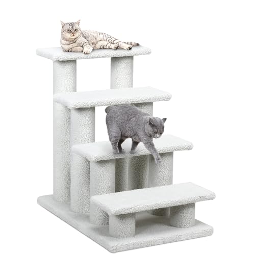 SOARS Katzentreppe, 4-stufige Haustiertreppe, Treppe für Katzen bis 25 kg, Hundetreppe, Kletterbaum Katzenbaum, 61 x 41 x 60 cm (Weiß) von SOARS