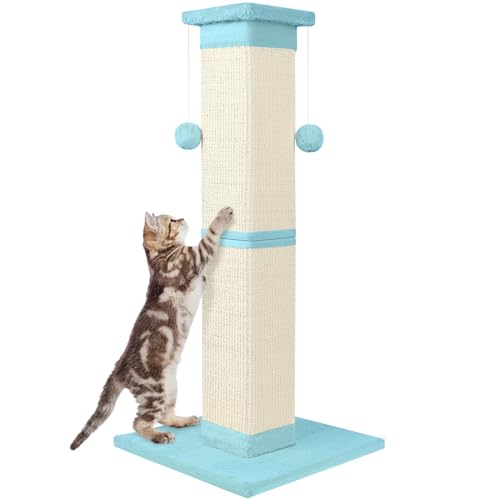 Katzenkratzbaum 33 Zoll Natur Sisal Katzenkratzbaum für Indoor Katzen, Großer Katzenkratzer Schützen Sie Ihre Möbel, Cyan von SOCATER