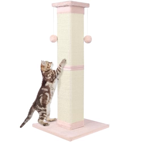 Katzenkratzbaum 33 Zoll Natur Sisal Katzenkratzbaum für Indoor Katzen, Großer Katzenkratzer Schützen Sie Ihre Möbel Rosa von SOCATER