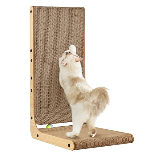 SOCATER Cat Scratcher L Shape Large, 68.1 cm Cat Scratching Pad for Indoor Cats, Cardboard Cat Scratch Pad with Ball Toy von SOCATER