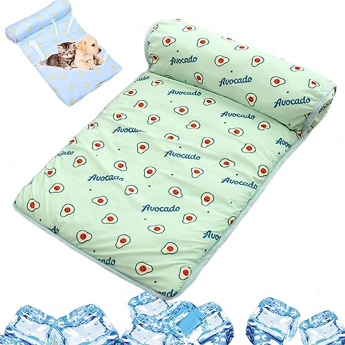 SOCLING KüHlbett FüR Haustiere,KüHlmatte Aus Eisseide FüR Hunde Und Katzen,Self Cooling Mat for Dogs,Cooling Mat Dog,Ice Silk Cooling Mat for Dogs & Cats-Green||L von SOCLING