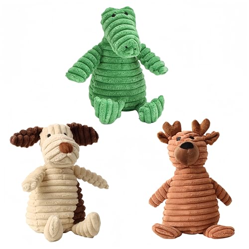 SOCOWVAKA Animal Series Plüsch-Hundespielzeug, quietschendes Hundespielzeug, Hundespielzeug für aggressive Kauer, Hundespielzeug für kleine Hunde und mittelgroße Hunde (Krokodil Hund Elch) von SOCOWVAKA