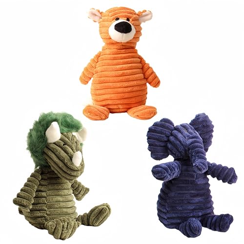 SOCOWVAKA Animal Series Plüsch-Hundespielzeug, quietschendes Hundespielzeug, Hundespielzeug für aggressive Kauer, Hundespielzeug für kleine Hunde und mittelgroße Hunde (Tiger Dinosaurier-Elefant) von SOCOWVAKA