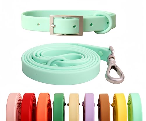 SOCOWVAKA Hundehalsband-Leinen-Set, verstellbar, stark, schmutzabweisend, desodorierend, wasserdicht, leicht zu reinigen, weiche Haustierhalsbänder, Leinen für große, mittelgroße und kleine Hunde von SOCOWVAKA