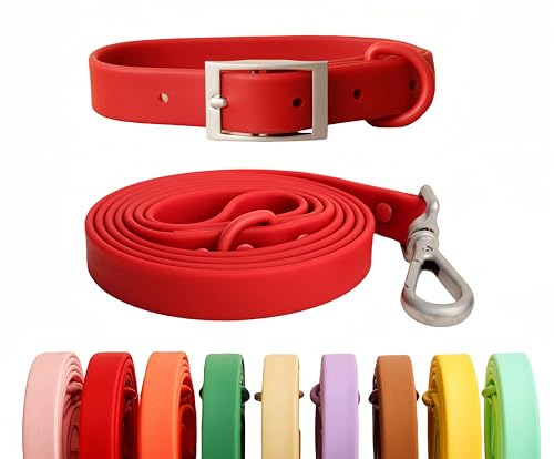 SOCOWVAKA Hundehalsband-Leinen-Set, verstellbar, stark, schmutzabweisend, desodorierend, wasserdicht, leicht zu reinigen, weiche Haustierhalsbänder, Leinen für große, mittelgroße und kleine Hunde von SOCOWVAKA