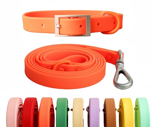 SOCOWVAKA Hundehalsband-Leinen-Set, verstellbar, stark, schmutzabweisend, desodorierend, wasserdicht, leicht zu reinigen, weiche Haustierhalsbänder, Leinen für große, mittelgroße und kleine Hunde von SOCOWVAKA