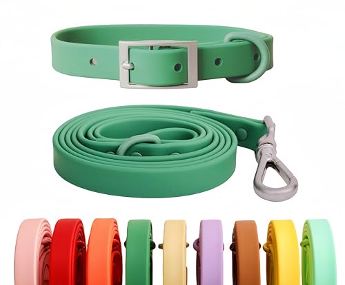 SOCOWVAKA Hundehalsband-Leinen-Set, verstellbar, stark, schmutzabweisend, desodorierend, wasserdicht, leicht zu reinigen, weiche Haustierhalsbänder, Leinen für große, mittelgroße und kleine Hunde von SOCOWVAKA