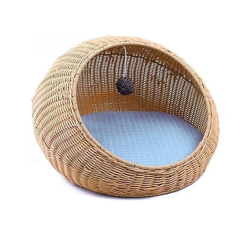 Hundekorb Hundebett Katzenbett Hundesofa Rattan-Haustierbett, Süßes Katzennest, Geschlossenes Katzenkissenbett, Hält Warmes Haustier-Katzenbett, Handgewebtes Katzen-Hundebett Mit Kissen, Waschbar Hund von SOCUY