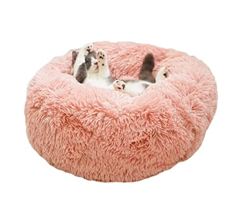 Hundekorb Hundebett Katzenbett Hundesofa Rundes Donut-Haustierbett Hundebetten, Selbstwärmendes Rundes Kissen Für Den Innenbereich, Abnehmbar Und Waschbar Hundekörbchen Haustierbett ( Color : Pink , S von SOCUY