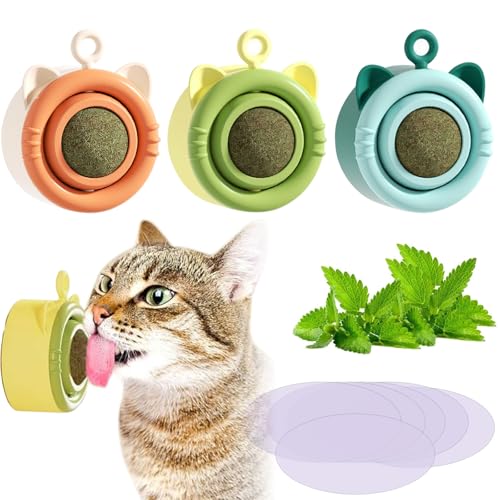 SOETDERT Katzenminze Ball, Katzenminze Bälle für Katzen, Drehbare Katzenminze Balls, Catnip Balls Katzenspielzeug, Wand Catnip Süßigkeiten Balls für Katzen Spielzeug Zahnreinigung, 3 Pcs von SOETDERT