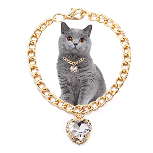 SOGAYU Katze Halskette Halsband mit Herz Strass Anhänger, leicht verstellbar Glanz Diamant niedlich Mädchen Hochzeit Geburtstag Party Haustier Halskette Kostüm Zubehör für Kätzchen Welpe kleiner Hund (weiß) von SOGAYU