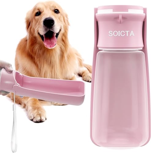 Tragbarer Hundetrinkflasche für Unterwegs 19OZ Faltbarer Hunde Wasserflasche Tragbare Haustierwasserflaschen für Welpen Kleine Mittlere Große Trinkflasche Wassernapf Hunde Gadget (19 OZ Rosa) von SOICTA