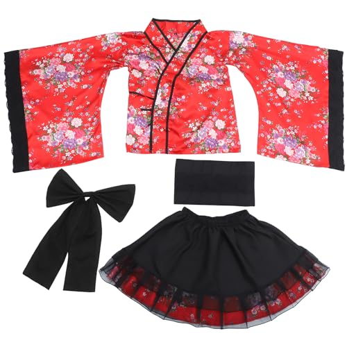 SOIMISS Kimono, kurzes japanisches Cosplay, -Muster, Yukata, V-Ausschnitt, Lolita-Kleid für Damen und ädchen, Rot, von SOIMISS