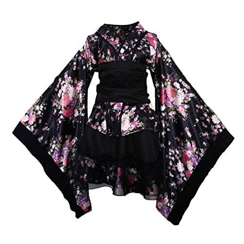 SOIMISS Kurzes Kimonokostüm für Erwachsene Traditionelles Japanisches Polyester Yukata Sakura Muster V- Ausschnitt Kimono Party Cosplay Outfit für Party Frauen Mädchen Geschenk XXXL von SOIMISS