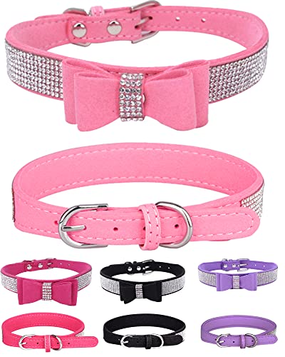 Bling Hundehalsband für kleine, mittelgroße und große Hunde, Krone Strass Hundehalsbänder für Mädchen und Jungen, Diamant-Welpenhalsbänder, SOFE Katzenhalsband (L (38 cm-46 cm), Rosa 3) von SOLMOONY