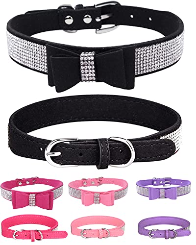 Bling Hundehalsband für kleine, mittelgroße und große Hunde, Krone Strass Hundehalsbänder für Mädchen und Jungen, Diamant-Welpenhalsbänder, SOFE Katzenhalsband (L (38 cm-46 cm), Schwarz3) von SOLMOONY