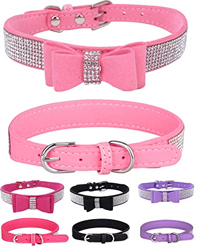 Bling Hundehalsband für kleine, mittelgroße und große Hunde, Krone Strass Hundehalsbänder für Mädchen und Jungen, Diamant-Welpenhalsbänder, SOFE Katzenhalsband (S (27 cm-33 cm), Pink3) von SOLMOONY