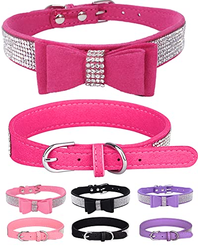 Bling Hundehalsband für kleine, mittelgroße und große Hunde, Krone Strass Hundehalsbänder für Mädchen und Jungen, Diamant-Welpenhalsbänder, verstellbares Leder, Wildleder, SOFE Katzenhalsband (XS (21-27 cm), Rosenrot 3) von SOLMOONY