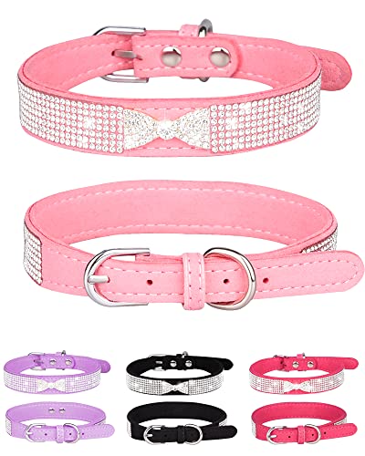 Bling Hundehalsband für kleine, mittelgroße und große Hunde, Krone Strass Hundehalsbänder für Mädchen und Jungen, Diamant-Welpenhalsbänder, verstellbares Leder, Wildleder, SOFE Katzenhalsband (L (38 cm-46 cm), Rosa2) von SOLMOONY