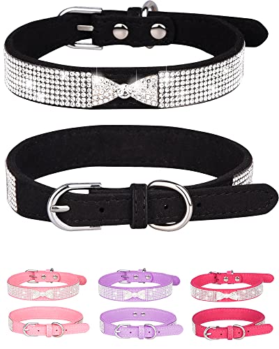 Bling Hundehalsband für kleine, mittelgroße und große Hunde, Kronen-Strass-Hundehalsband für Mädchen und Jungen, Diamant-Welpenhalsband, verstellbares Leder-Wildleder, SOFE-Katzenhalsband (L, 38 cm - von SOLMOONY