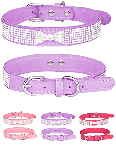 Bling Hundehalsband für kleine, mittelgroße und große Hunde, Krone Strass Hundehalsband für Mädchen und Jungen, Diamant-Welpenhalsbänder, verstellbares Leder, Wildleder, SOFE Katzenhalsband (L (38 cm-46 cm), Lila 22 ) von SOLMOONY