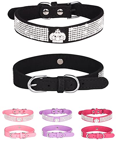 Bling Hundehalsband für kleine, mittelgroße und große Hunde, Kronen-Strass-Hundehalsband für Mädchen und Jungen, Diamant-Welpenhalsband, verstellbares Leder/Wildleder, SOFE-Katzenhalsband (27 - 33 von SOLMOONY