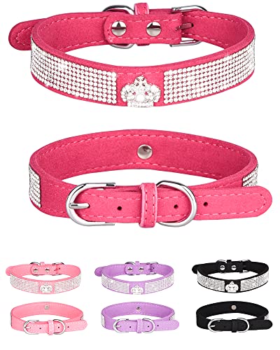 Bling Hundehalsband für kleine, mittelgroße und große Hunde, Kronen-Strass-Hundehalsband für Mädchen und Jungen, Diamant-Welpenhalsband, verstellbares Leder-Wildleder, SOFE-Katzenhalsband (27 cm - 33 von SOLMOONY