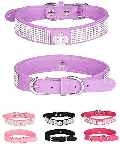 Bling Hundehalsband für kleine, mittelgroße und große Hunde, Kronen-Strass-Hundehalsband für Mädchen und Jungen, Diamant-Welpenhalsband, verstellbares Leder-Wildleder, SOFE-Katzenhalsband (33 cm - 39 von SOLMOONY