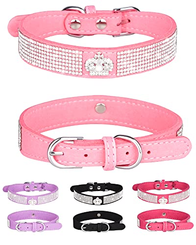 Bling Hundehalsband für kleine, mittelgroße und große Hunde, Kronen-Strass-Hundehalsband für Mädchen und Jungen, Diamant-Welpenhalsband, verstellbares Leder-Wildleder, SOFE-Katzenhalsband (33 cm - 39 von SOLMOONY