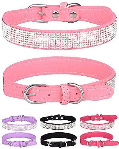 Bling Hundehalsband für kleine, mittelgroße und große Hunde, Strass-Hundehalsbänder für Mädchen und Jungen, Diamant-Welpenhalsbänder, verstellbares Leder-Wildleder, SOFE-Katzenhalsband (Größe M (33 cm von SOLMOONY