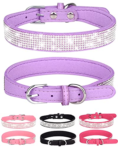 Bling Hundehalsband für kleine, mittelgroße und große Hunde, Strass-Hundehalsband für Mädchen und Jungen, Diamant-Welpenhalsband, verstellbares Leder-Wildleder, SOFE-Katzenhalsband (L38-46 cm), Lila von SOLMOONY