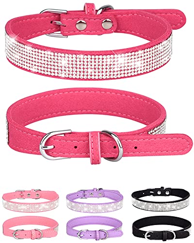 Bling Hundehalsband für kleine, mittelgroße und große Hunde, Strass-Hundehalsband für Mädchen und Jungen, Diamant-Welpenhalsband, verstellbares Leder-Wildleder, SOFE-Katzenhalsband (M33-39 cm), von SOLMOONY