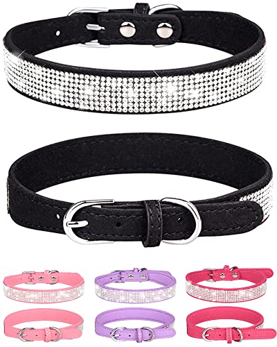 Bling Hundehalsband für kleine, mittelgroße und große Hunde, Strass-Hundehalsband für Mädchen und Jungen, Diamant-Welpenhalsband, verstellbares Leder-Wildleder, SOFE-Katzenhalsband (M33-39 cm), von SOLMOONY