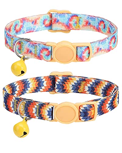 SOLMOONY Niedliches Katzenhalsband für Mädchen und Jungen, personalisiertes Katzenhalsband mit Glocke, 2er-Pack, verstellbares, bedrucktes Nylon mit Sicherheitsschnallen, Kätzchenhalsband (farbige Zeichnung) von SOLMOONY