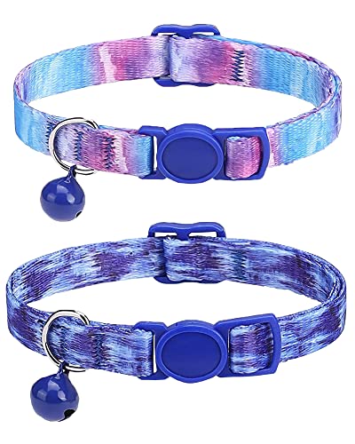 SOLMOONY Niedliches Katzenhalsband für Mädchen und Jungen, buntes Katzenhalsband mit Glöckchen, verstellbar, bedrucktes Nylon mit Sicherheitsschnallen, Kätzchenhalsband (Sternenhimmel) von SOLMOONY