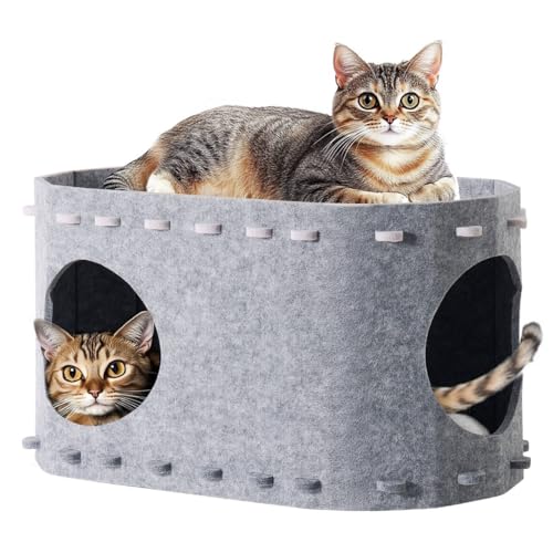 SOLVIEW Katzenhöhle Filz, Katzenbett Höhle, 2 Schicht Katzenhaus für Katzen Vier Jahreszeiten, Langlebigkeit Katzenhaus Indoor große Katzen, Winterfest, 58T x 33B x 30Hcm，Grau von SOLVIEW