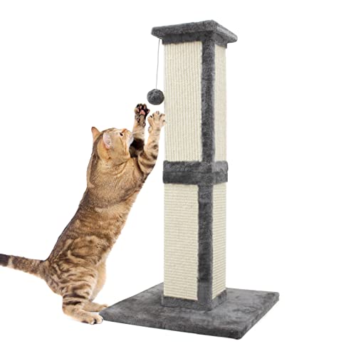 SONGWAY Hoher Katzen Kratzbaum - Kratzstamm für Katzen, Katzen Kratzsäule aus Sisal, Kratzspielzeug Katze mit Ball, Grau von SONGWAY