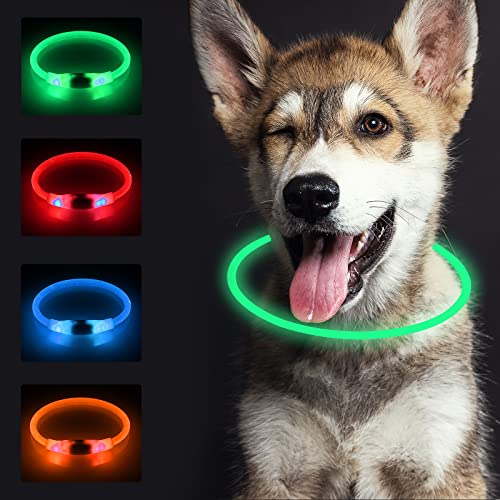 SONNIG LED Hundehalsband Leuchtend, Leuchthalsband Hund Aufladbar und Verstellbares mit 3 Lichtmodi, Sicher für Kleine, Mittlere und Große Hunde bei Nacht, Grün von SONNIG