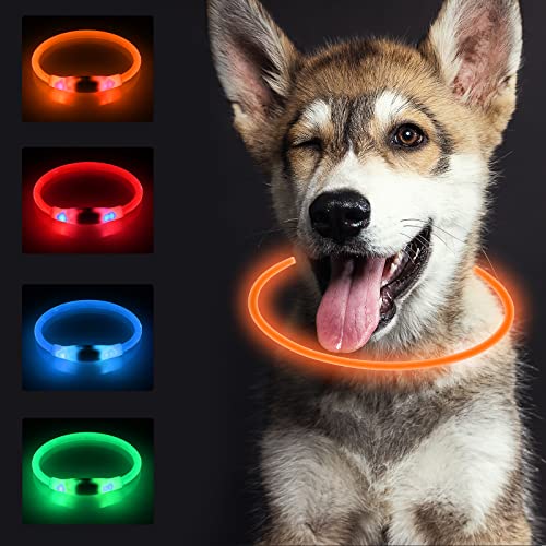 SONNIG LED Hundehalsband Leuchtend, Leuchthalsband Hund Aufladbar und Verstellbares mit 3 Lichtmodi, Sicher für Kleine, Mittlere und Große Hunde bei Nacht, Orange von SONNIG