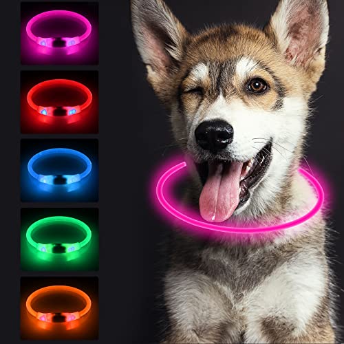 SONNIG LED Hundehalsband Leuchtend, Leuchthalsband Hund Aufladbar und Verstellbares mit 3 Lichtmodi, Sicher für Kleine, Mittlere und Große Hunde bei Nacht, Rosa von SONNIG