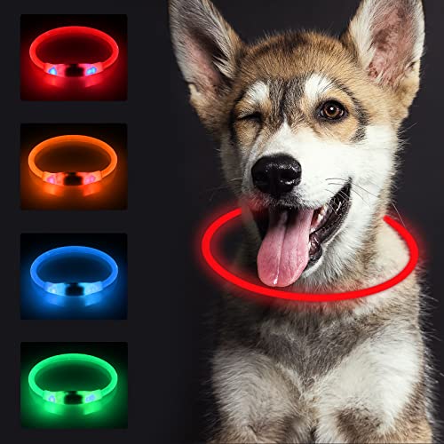 SONNIG LED Hundehalsband Leuchtend, Leuchthalsband Hund Aufladbar und Verstellbares mit 3 Lichtmodi, Sicher für Kleine, Mittlere und Große Hunde bei Nacht, Rot von SONNIG