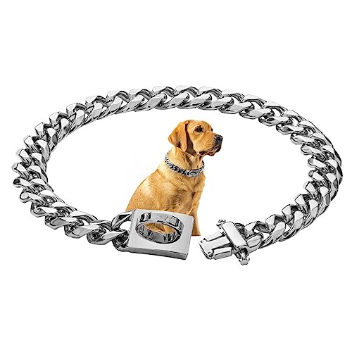 SOONHUA Hundehalsband, Metallkette, breite kubanische Gliederkette, Halsband mit Metallschnalle, D-Ring, Welpen-Kostüm für kleine, mittelgroße und große Hunde von SOONHUA