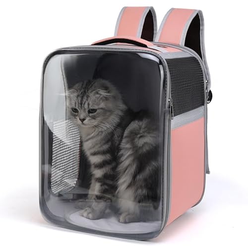 SOREIA Haustier-Rucksack-Tragetasche für Katzen und kleine Hunde, transparentes Fenster, faltbares Design, atmungsaktives Oxford-Gewebe mit PVC, leicht und tragbar mit verstellbaren Gurten (Rosa) von SOREIA