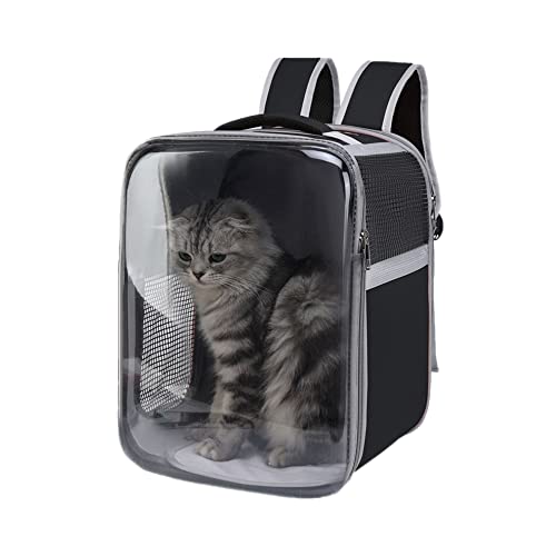 SOREIA Haustier-Rucksack-Tragetasche für Katzen und kleine Hunde, transparentes Fenster, faltbares Design, atmungsaktives Oxford-Gewebe mit PVC, leicht und tragbar mit verstellbaren Gurten (Schwarz) von SOREIA