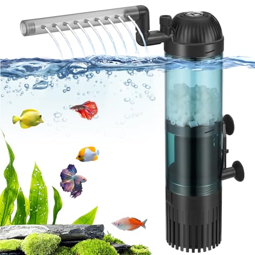 SOUSLOW 6 W interner Aquariumfilter mit 500 l/h Durchflussfiltration, Sauerstoffanreicherung, Zirkulation für sauberes Wasser, Einstellbarer Luftstrom, geräuscharm und geräuschlos von SOUSLOW