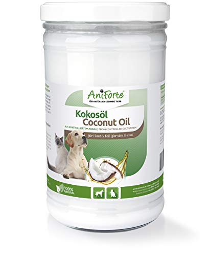 AniForte Kokosöl für Tiere 1000ml, Kaltgepresst, Nativ, Kontrollierte Premium Qualität, Schutz, Ergänzung und Pflege für Fell, Kokosnussöl Kokosfett für Hunde, Katzen und Haustiere, Kokos Öl flüssig von AniForte